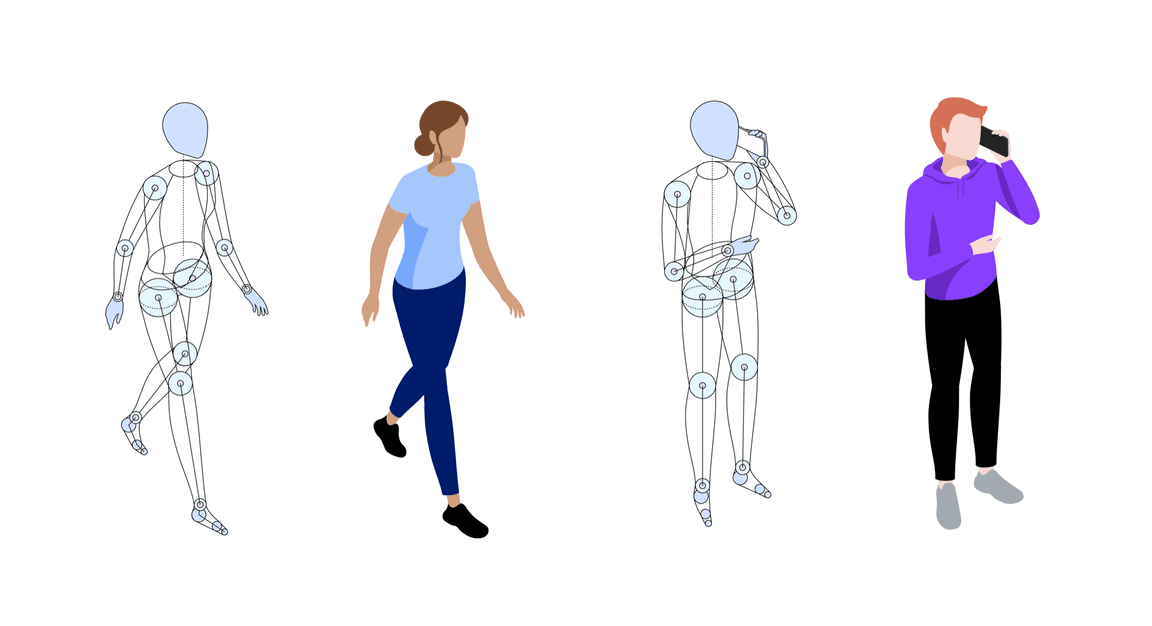 Isometric people skeleton example