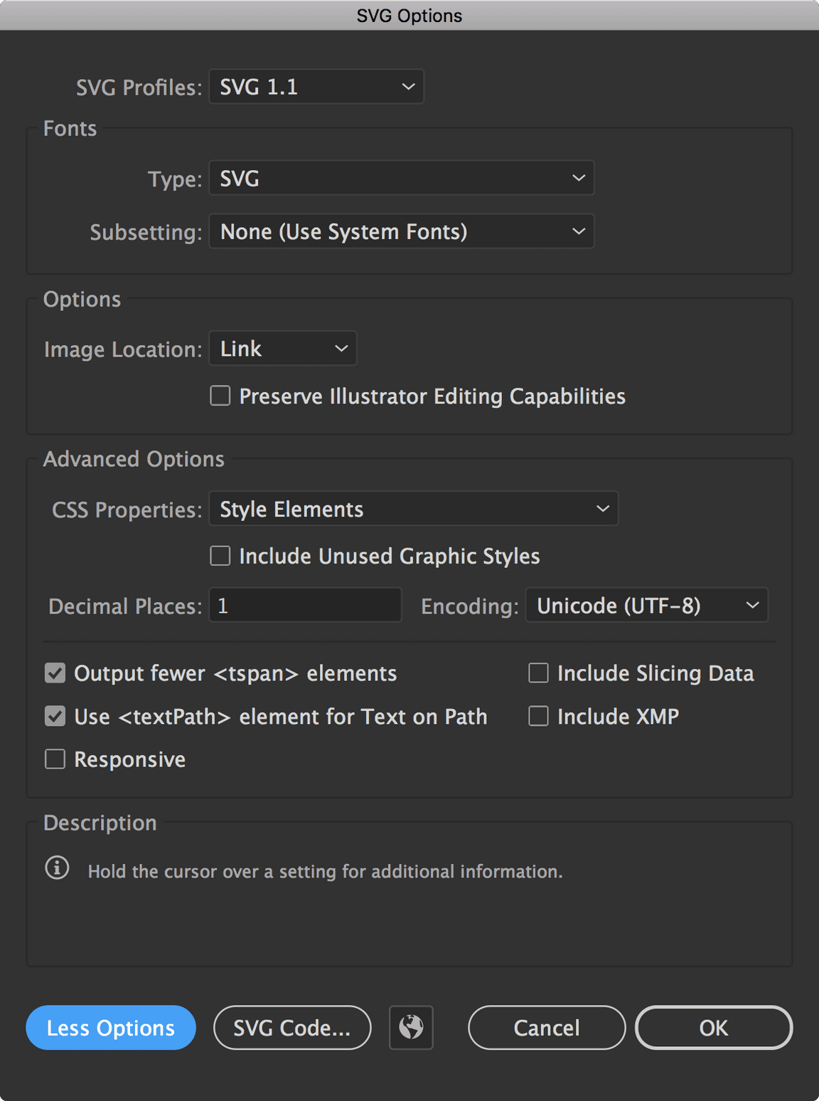 Adobe Illustrator export for svg